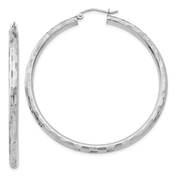 Jewels By Lux 14k White Gold Textured Hoop Earrings 